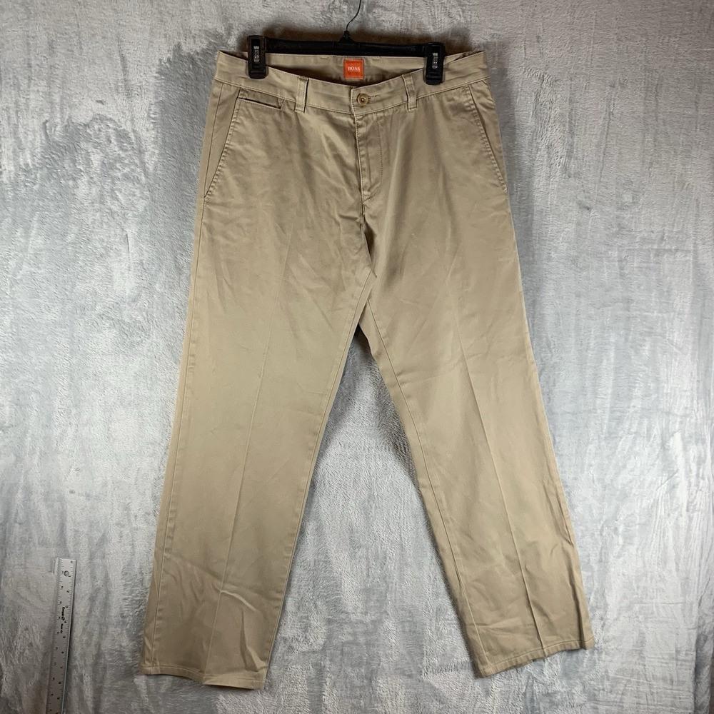 Boss Mens Pants 32R Chino Tan 100% Cotton Orange Label Flat Front‎ Pockets